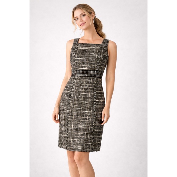 J. Crew Dresses & Skirts - R1 J.Crew Pepper Tweed Sheath Dress Size 8 Black Tan Career Work Classic